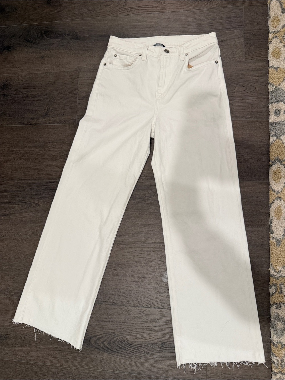 Splendid Cream Straight-Leg Jeans with Raw Hem